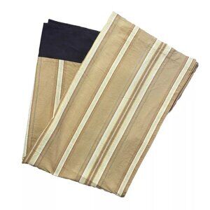 2 Vintage Curtains Panels Heavy Extra Wide Ribbed Canvas Tan Brown Stripe 84 L